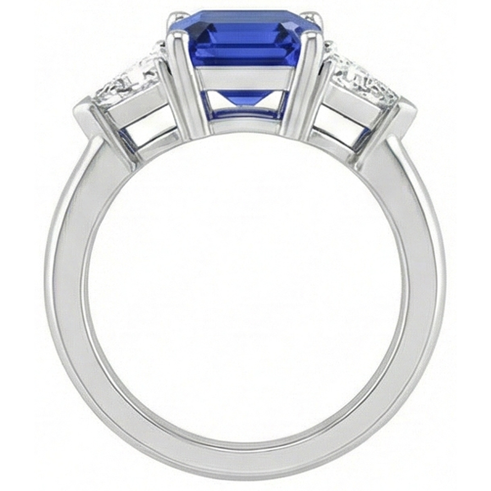 Trilliant Natural Earth Mined Diamond ( Not Lab Grown ) Sapphire Asscher Cut Ring