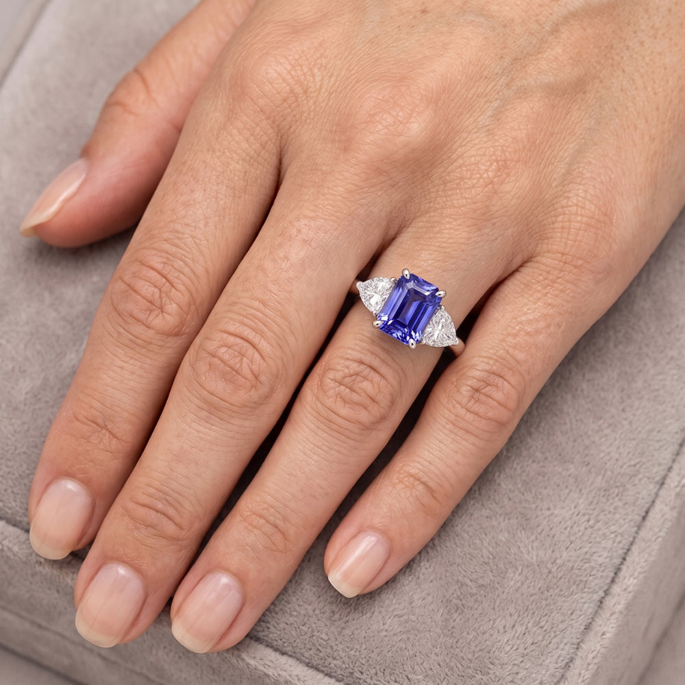 Trillion Natural Earth Mined Diamond ( Not Lab Grown ) Radiant Sapphire Gemstone Ring Tapered Shank 3 Carats