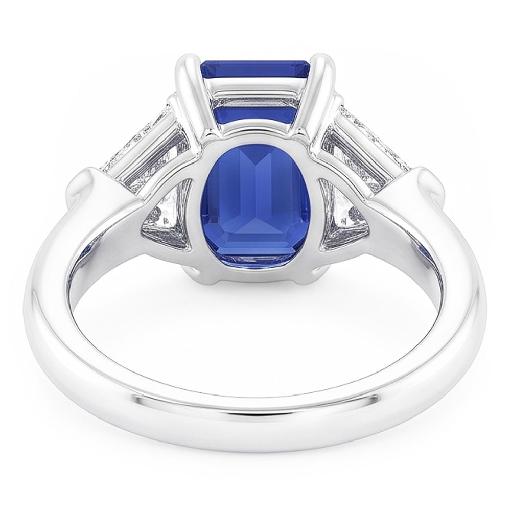 Trillion Natural Earth Mined Diamond ( Not Lab Grown ) Sapphire Ring 2 Carats Ceylon Sapphire 3 Stone Prongs