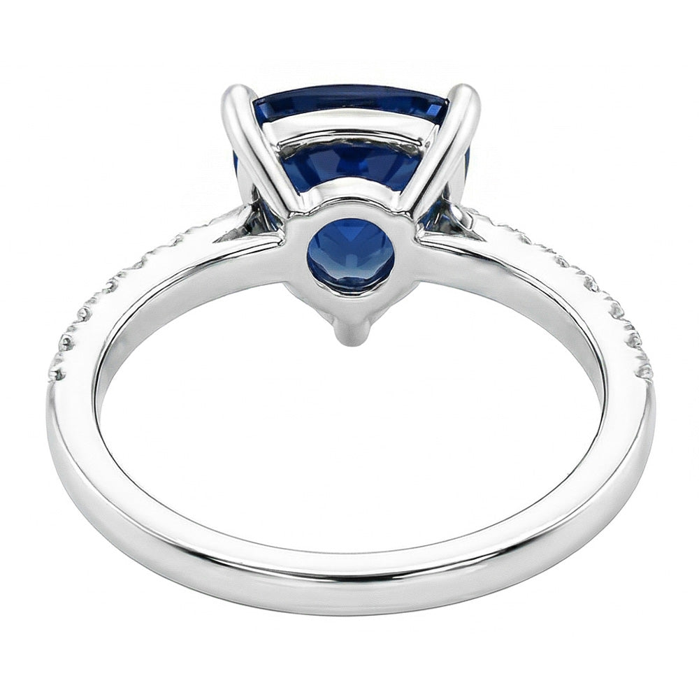 Trillion Sapphire Engagement Ring Prong Set Round Natural Earth Mined Diamond ( Not Lab Grown )s 3 Carats