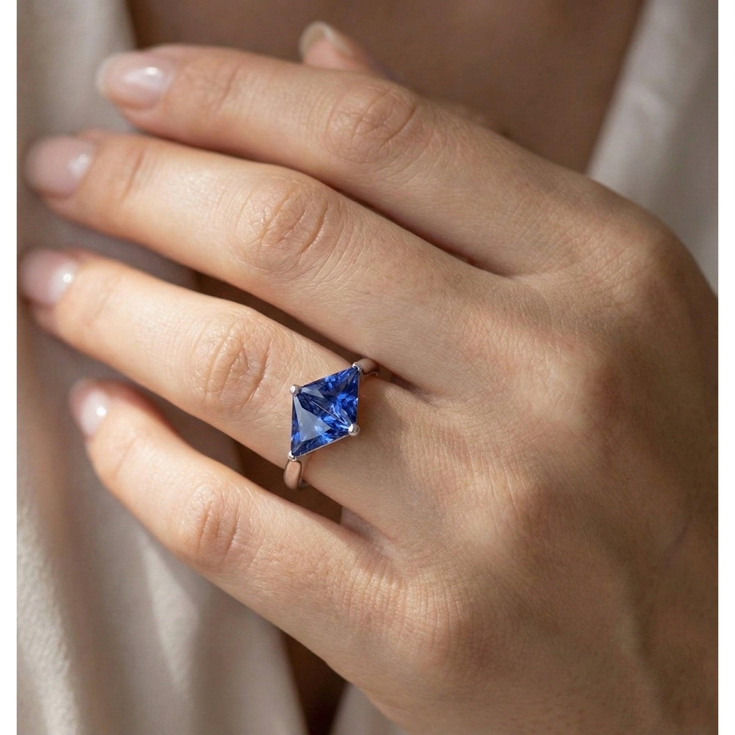 Trillion Cut Sapphire Gemstone Ring 2 Carats Ladies Jewelry Gold