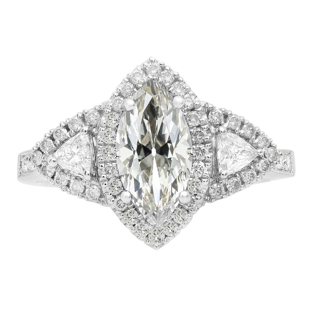 Trillion & Marquise Old Miner Real Diamond Halo Ring 9.50 Carats Gold