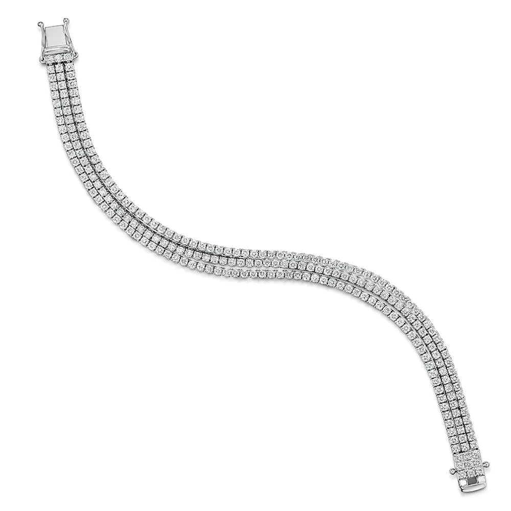 Triple Row 6.60 Carats Small Round Real Diamonds Tennis Bracelet WG 14K