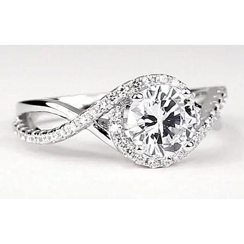 Twisted Round Real Diamond Engagement Ring 1.75 Carats White Gold 14K