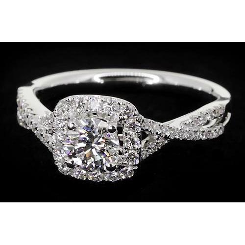 Twisted Shank Round Real Diamond Ring 2 Carats White Gold