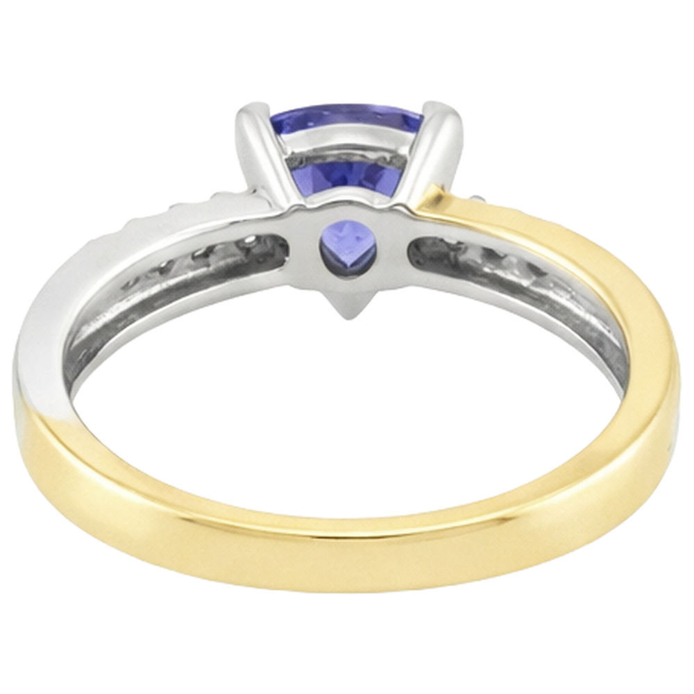 Two Tone Gold Trillion AAA Tanzanite & Round Natural Earth Mined Diamond ( Not Lab Grown ) s Ring 2.60 Carat