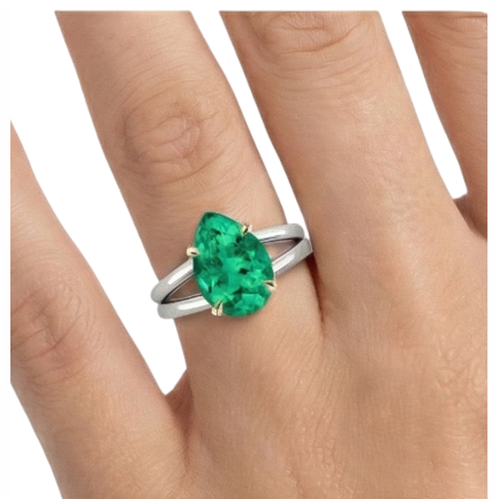 Exquisite Fine Emerald Precious Stone Ring 2 ct – back view
