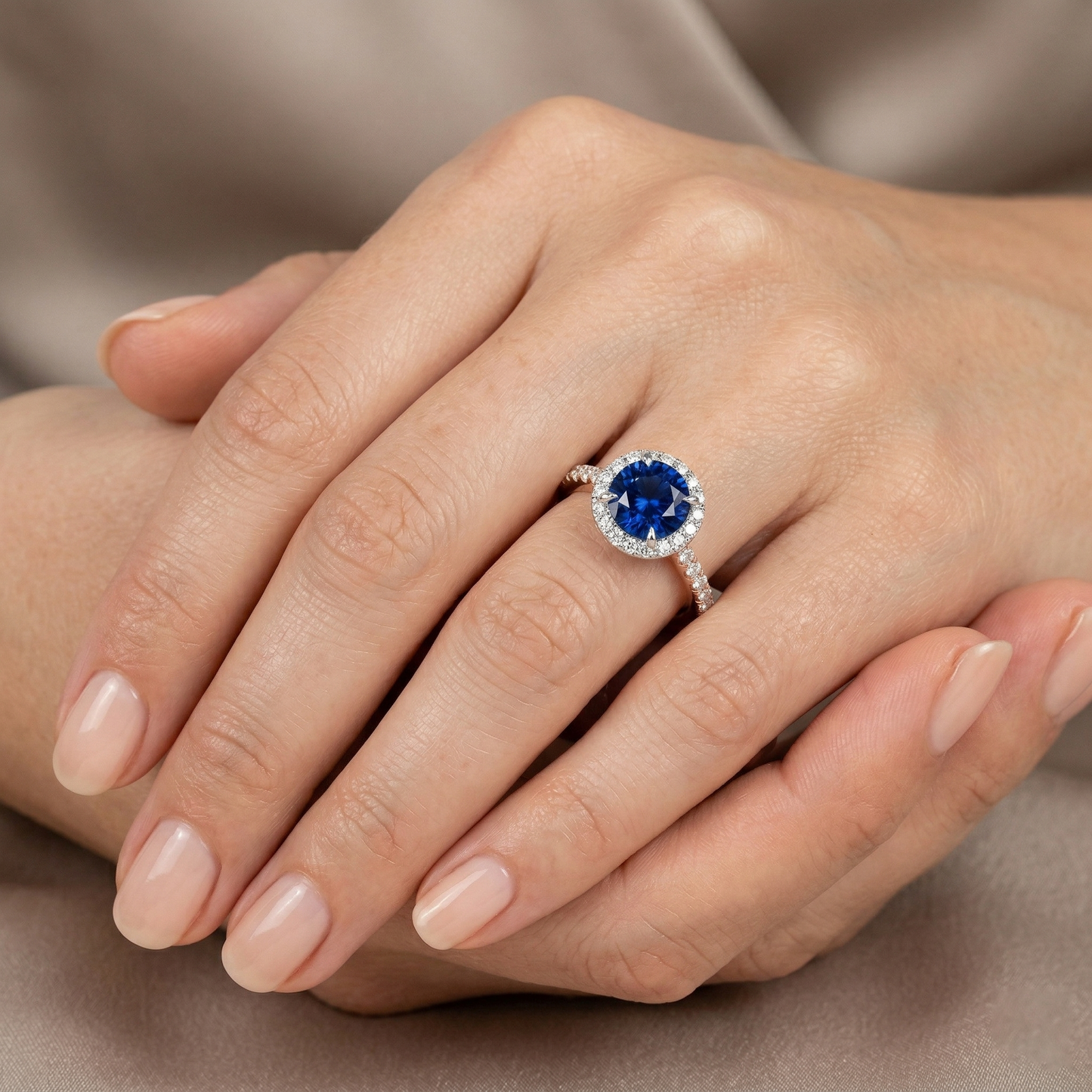 natural round sapphire 2ct ring with diamond accents