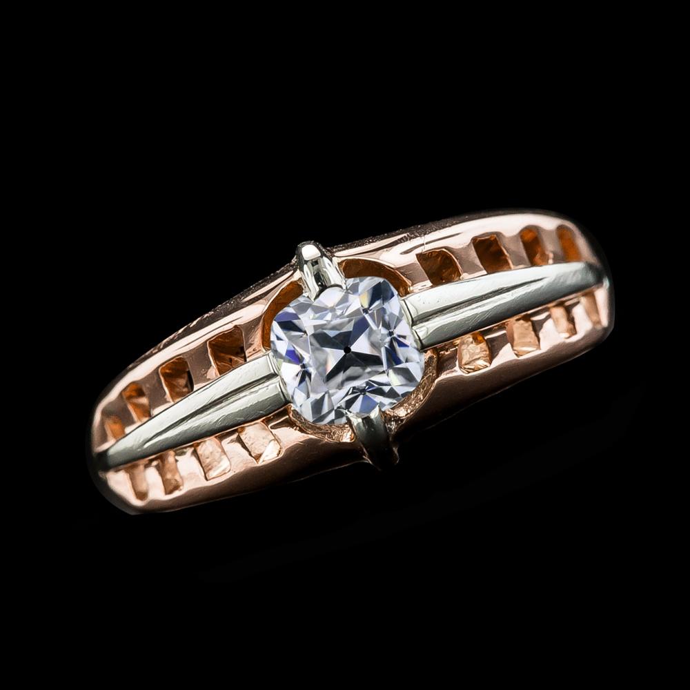 Two Tone Cushion Solitaire Old Mine Cut Natural Diamond Ring 1.75 Carats