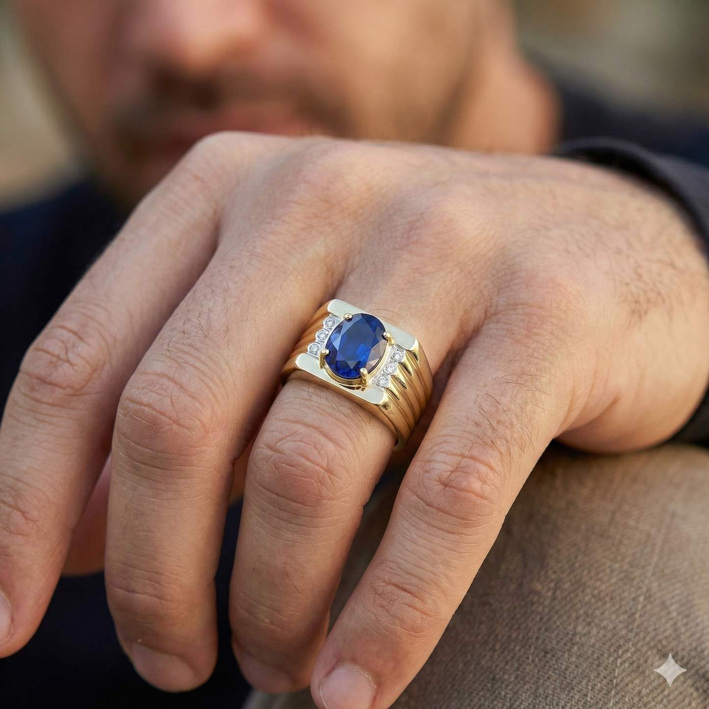 Two Tone Gold 14K Oval Sapphire & Round Natural Earth Mined Diamond ( Not Lab Grown ) Ring 2.30 Ct.