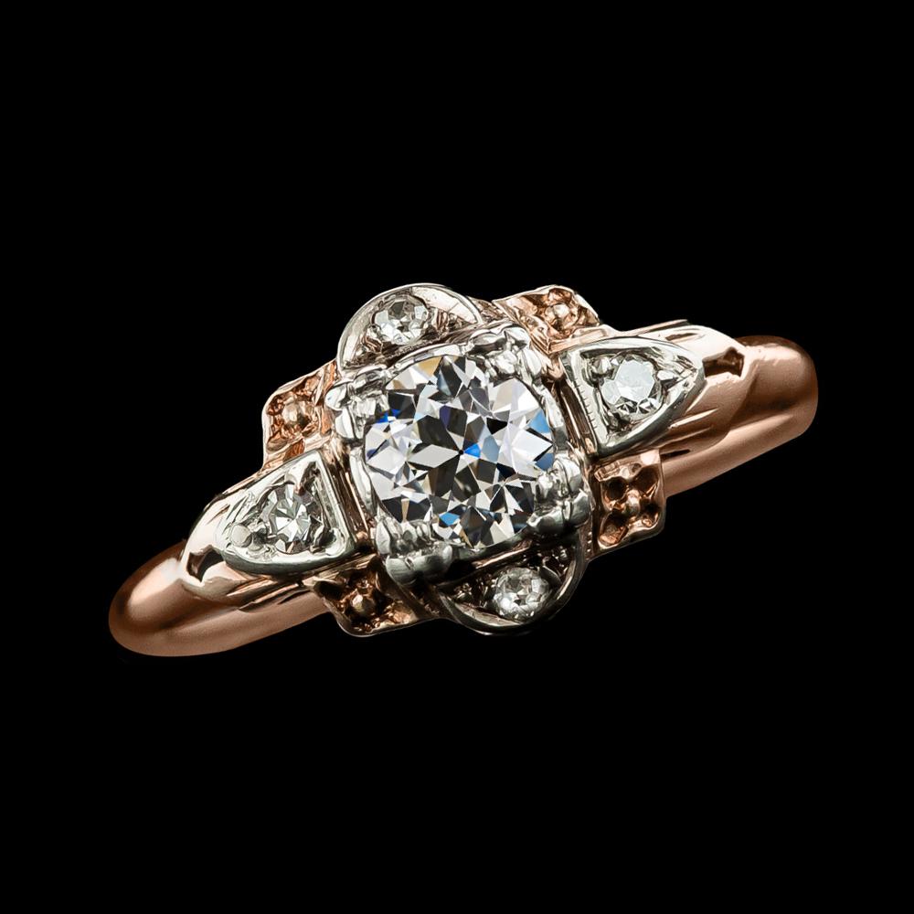 Two Tone Old Cut Round Real Diamond Ring 5 Stone Women's Jewelry 2 Carats