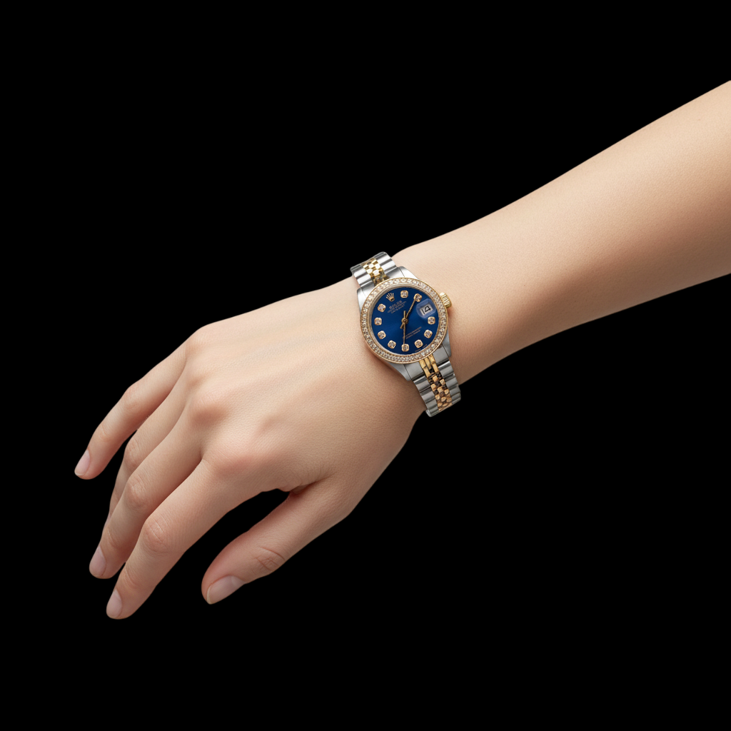 Two Tone Jubilee Blue Diamond Dial Bezel Lady Watch Rolex Datejust P2