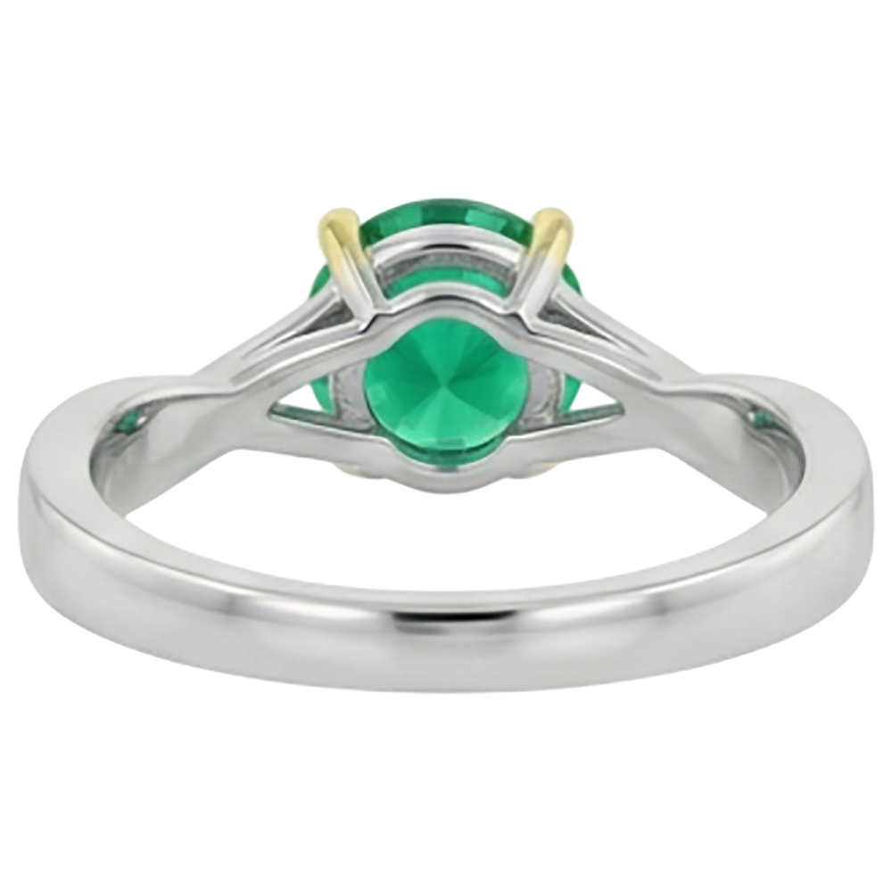 Fine Emerald Gemstone Ring 2-ct Two-Tone 14K Gold – back view