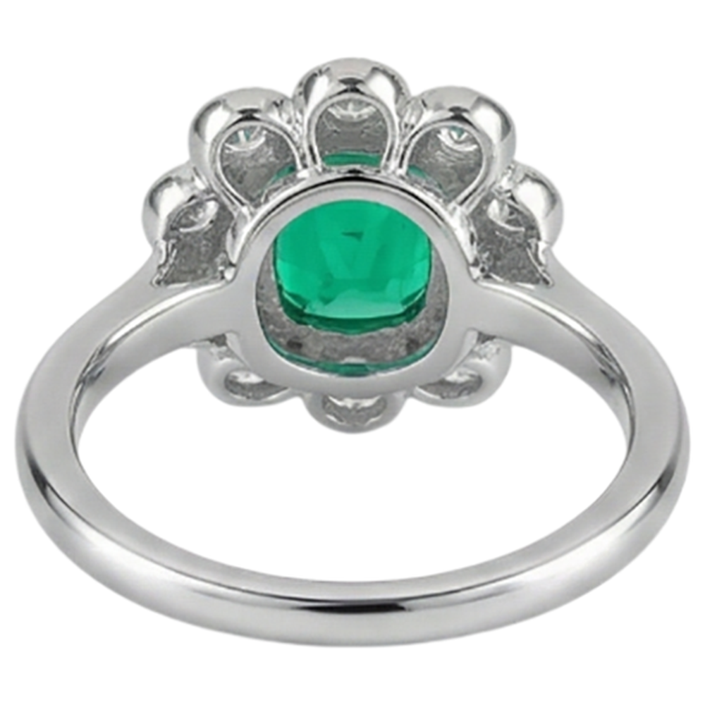 Emerald Cushion Cut Precious Stone Ring in 14K Two Tone Gold – detail view