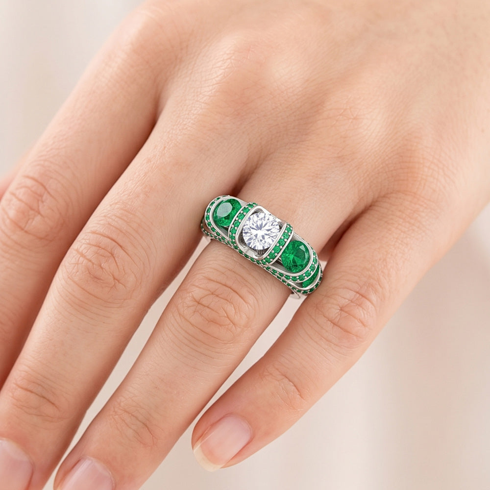 Unique Style Round Natural Earth Mined Diamond ( Not Lab Grown ) Emerald Ring 3.90 Carats