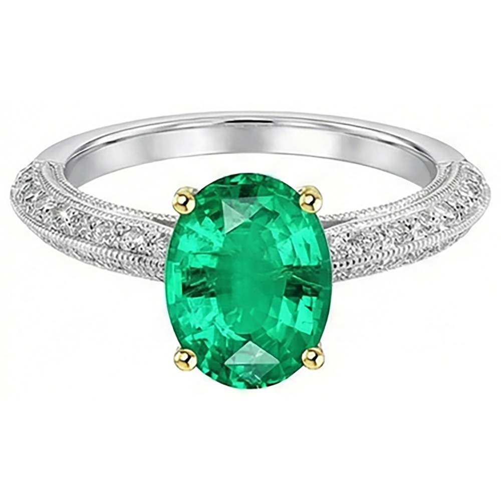 Fine Emerald Gemstone Ring 3.50-ct Two-Tone 14K Gold – top view