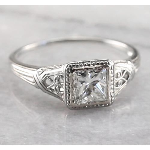 Vintage Style 1 Carat Solitaire Princess Real Diamond Ring