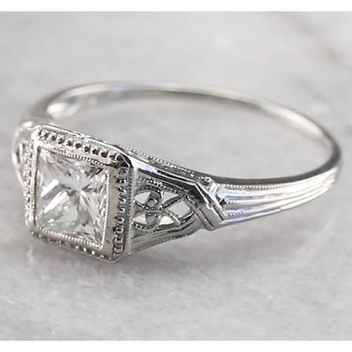 1 Carat Solitaire Princess Real Diamond Ring White Gold