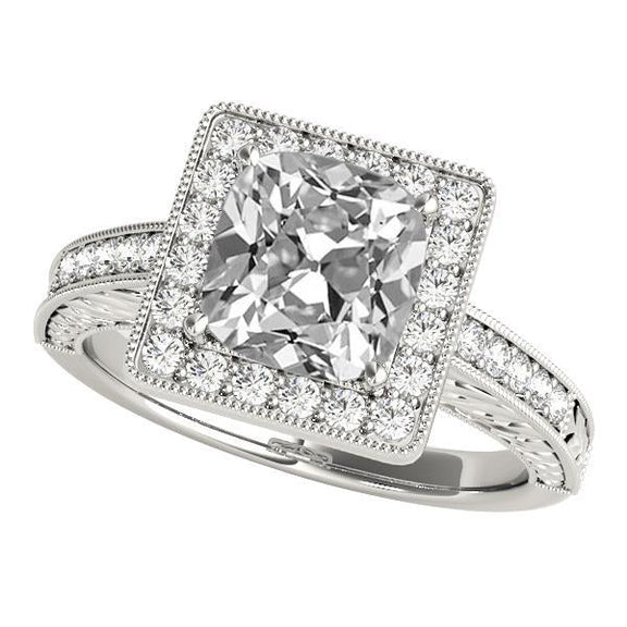 Vintage Style Halo Cushion Old Miner Real Diamond Ring 8.50 Carats Milgrain