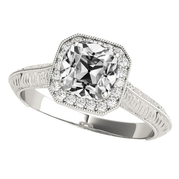 Vintage Style Halo Real Cushion Old Mine Cut Diamond Ring 6.50 Carats