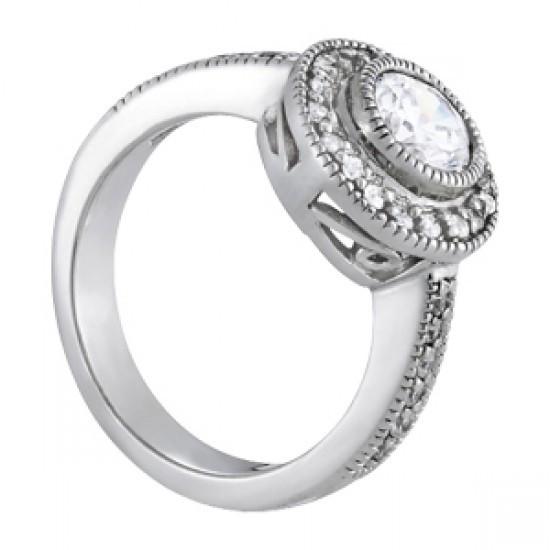 Vintage Style Halo Round Genuine Diamond Engagement Ring 1.50 Carat WG 14K