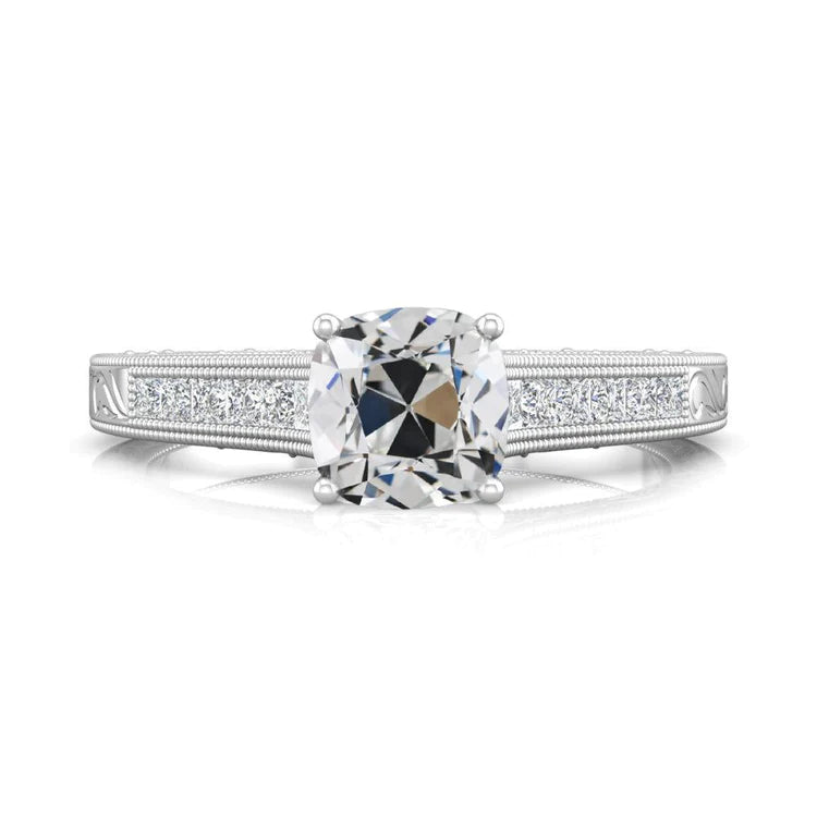Vintage Style Lady’s Ring Princess & Cushion Old Miner Natural Diamond 4.50 Carats