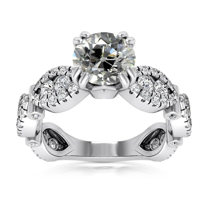 Vintage Style Round Old Cut Real Diamond Ring Double Prong Set 7.25 Carats
