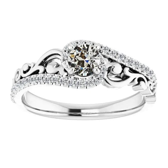 Vintage Style Round Old Mine Cut Natural Diamond Ring 14K Gold 3 Carats