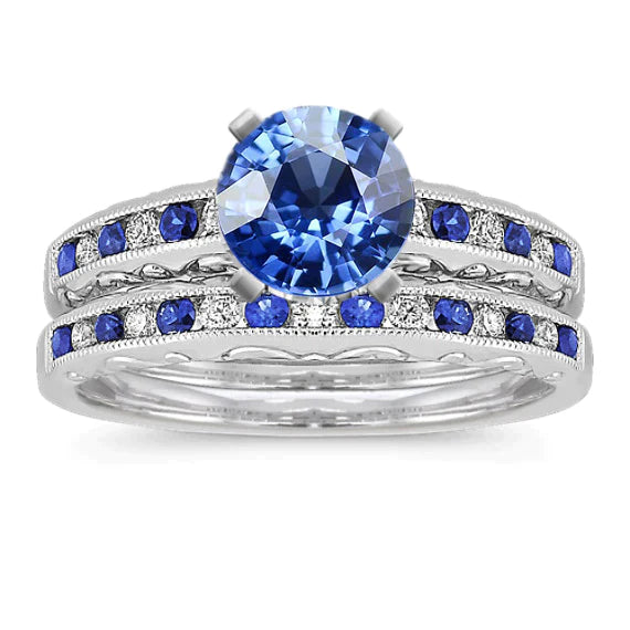 Vintage Style Sapphire Wedding Set