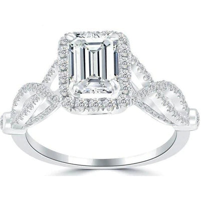 WG 14K 3 Ct. Emerald & Round Real Diamond Halo Ring Twisted Shank Women Jewelry