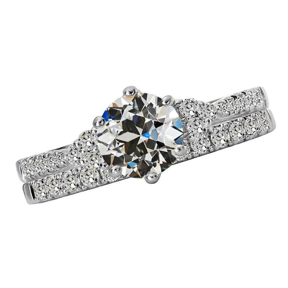 Wedding Ring Band Set Round Old Mine Cut Real Diamond White Gold 5 Carats