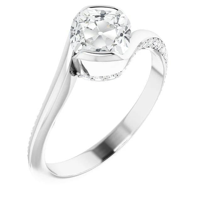 Wedding Ring Cushion Old Mine Cut Real Diamond Tension Style 4 Carats