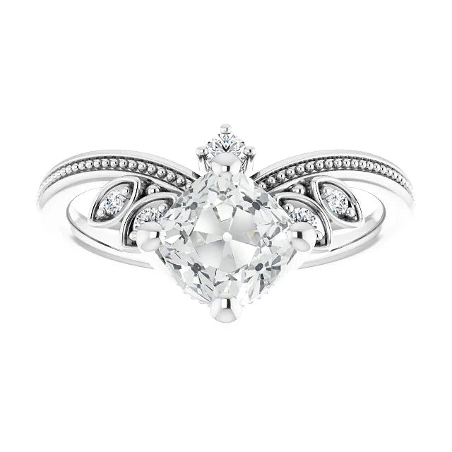 Wedding Ring Enhancer Cushion Old Cut Real Diamond Beaded Style 5.75 Carats