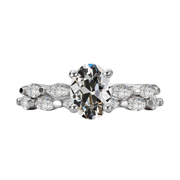 Wedding Ring Marquise & Oval Old Cut Real Diamond 14K Gold 5 Carats