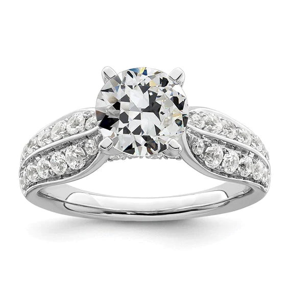 Wedding Ring Round Old Mine Cut Real Diamond Gold Jewelry 4 Carats