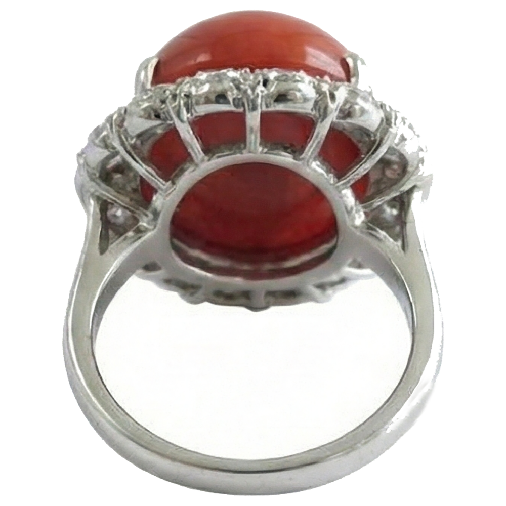 White Gold 14K 14.50 Ct Red Coral And Natural Earth Mined Diamond ( Not Lab Grown )s Engagement Ring New