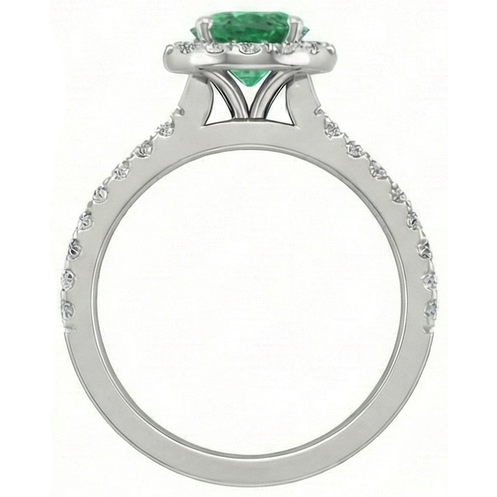 White Gold 14K 6.60 Carats Halo Green Emerald With Small Natural Earth Mined Diamond ( Not Lab Grown )s Ring
