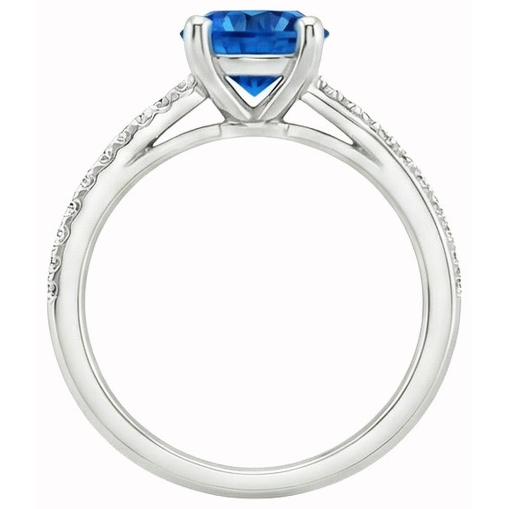 White Gold 14K Prong Set 3.30 Ct Blue Sapphire And Natural Earth Mined Diamond ( Not Lab Grown ) s Ring New