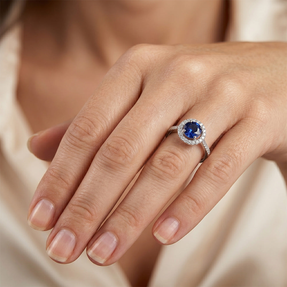 White Gold 14K Sri Lanka Sapphire Round Cut 2.5 Carats Natural Earth Mined Diamond ( Not Lab Grown ) Ring