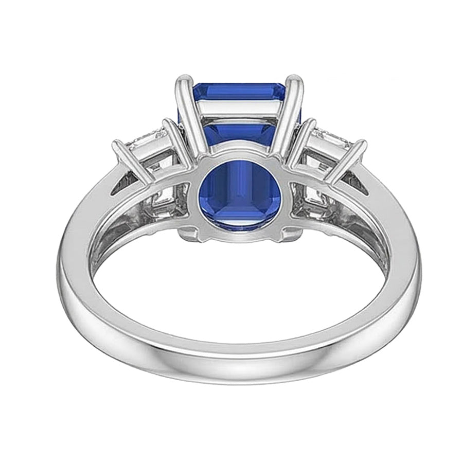 White Gold 3 Stone Emerald Sapphire Ring 2.75 Carats Radiant Natural Earth Mined Diamond ( Not Lab Grown )s