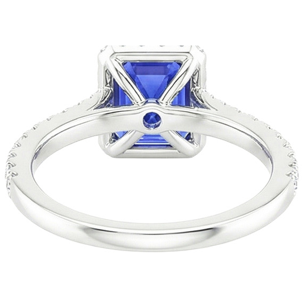 White Gold Halo Ring Emerald Blue Sapphire & Natural Earth Mined Diamond ( Not Lab Grown ) 4.25 Carats