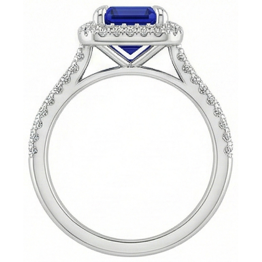 White Gold Halo Ring Emerald Sri Lankan Sapphire & Natural Earth Mined Diamond ( Not Lab Grown ) 4.50 Carats