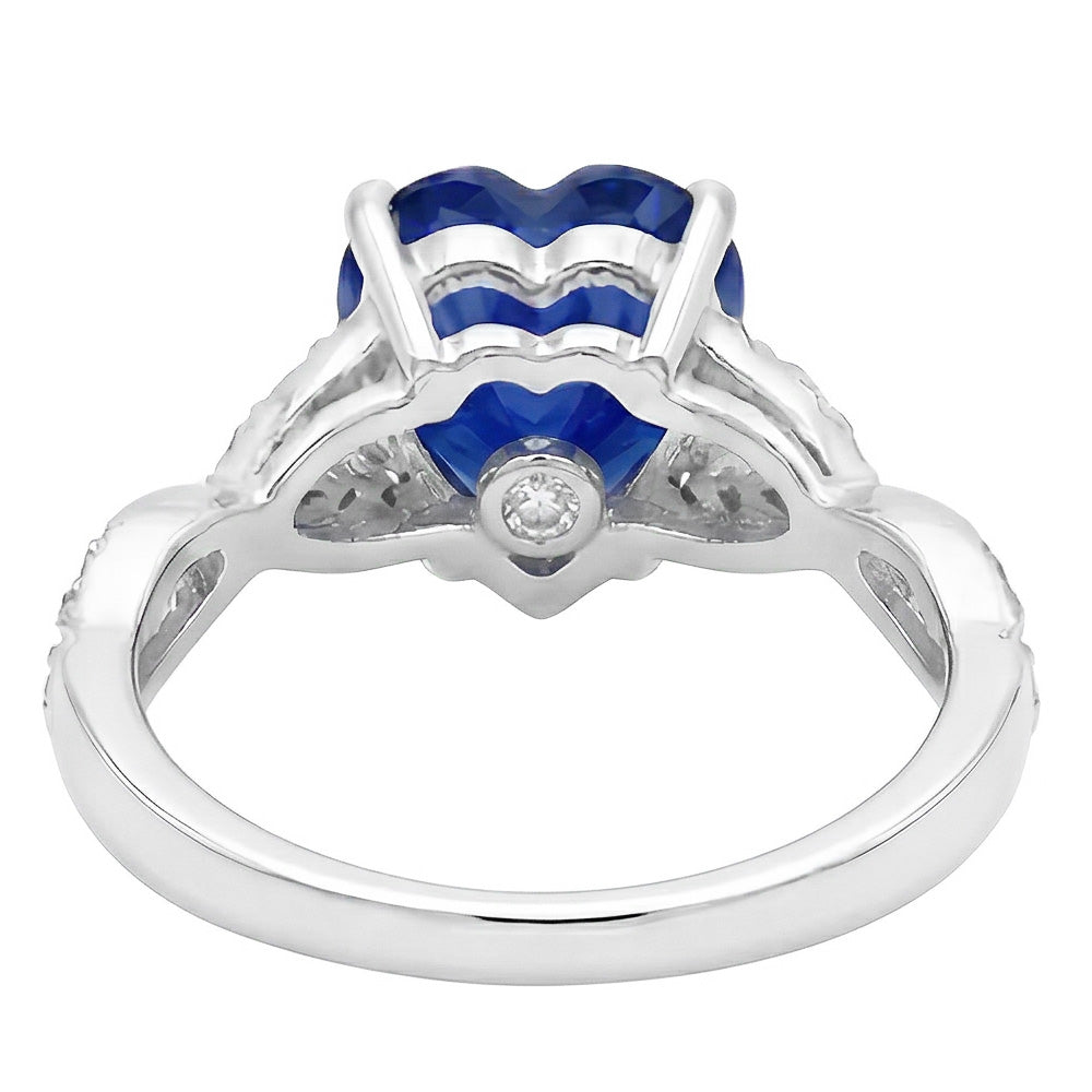 White Gold Heart Natural Earth Mined Diamond ( Not Lab Grown ) Ring Blue Sapphire Infinity Style 3.50 Carats