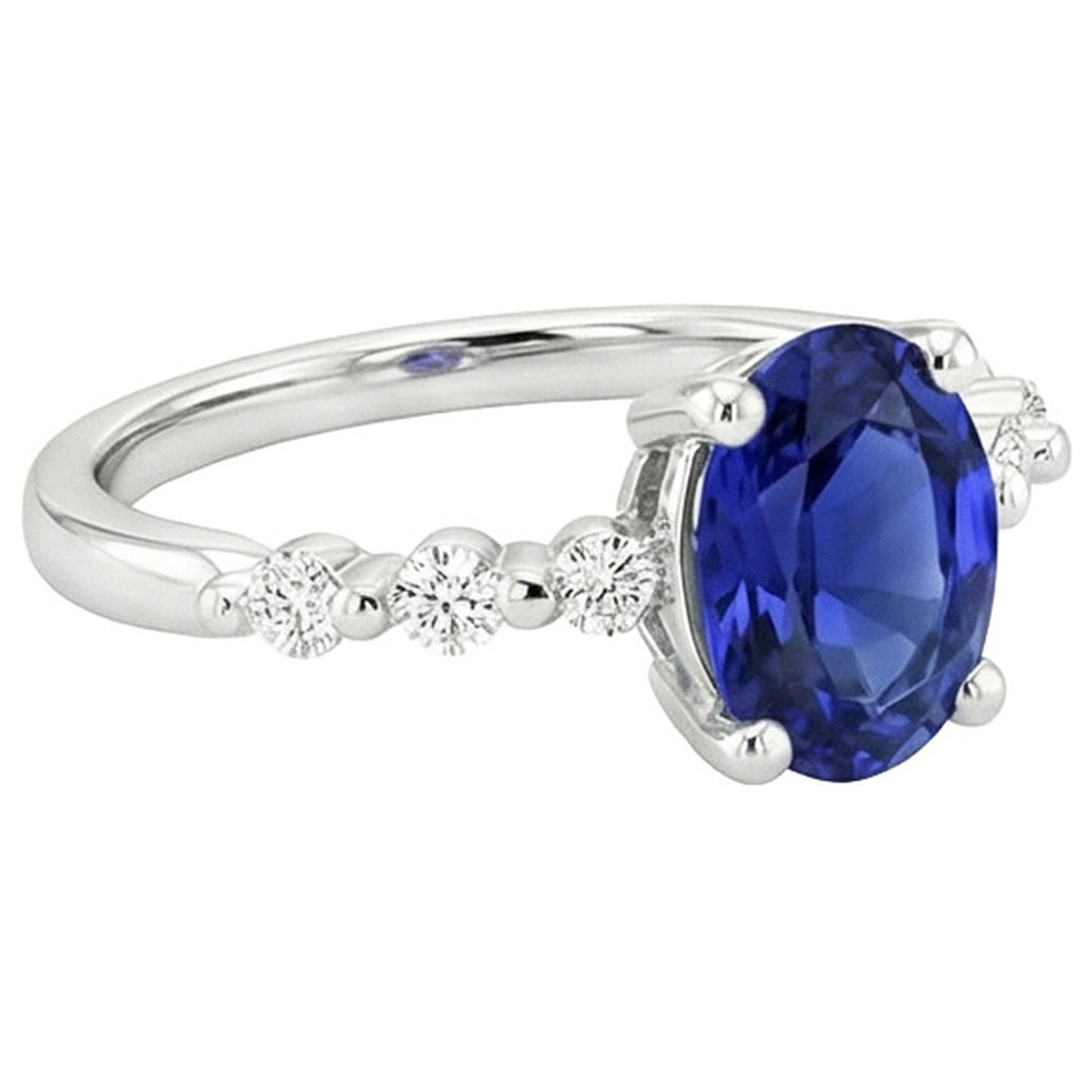 White Gold Natural Earth Mined Diamond ( Not Lab Grown ) Engagement Ring Oval Blue Sapphire 4.50 Carats