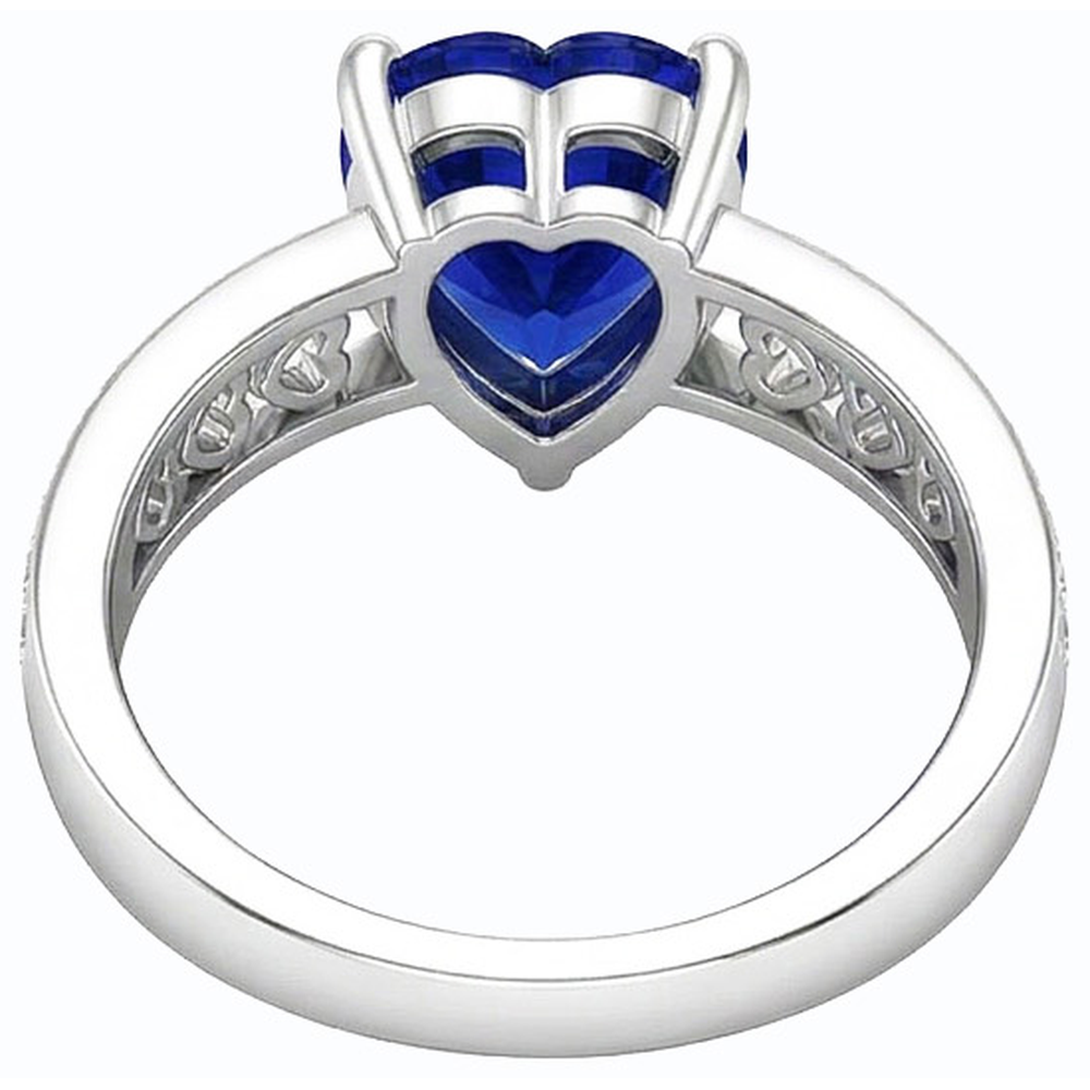 White Gold Natural Earth Mined Diamond ( Not Lab Grown ) Heart Shaped Deep Blue Sapphire Ring 2 Carats