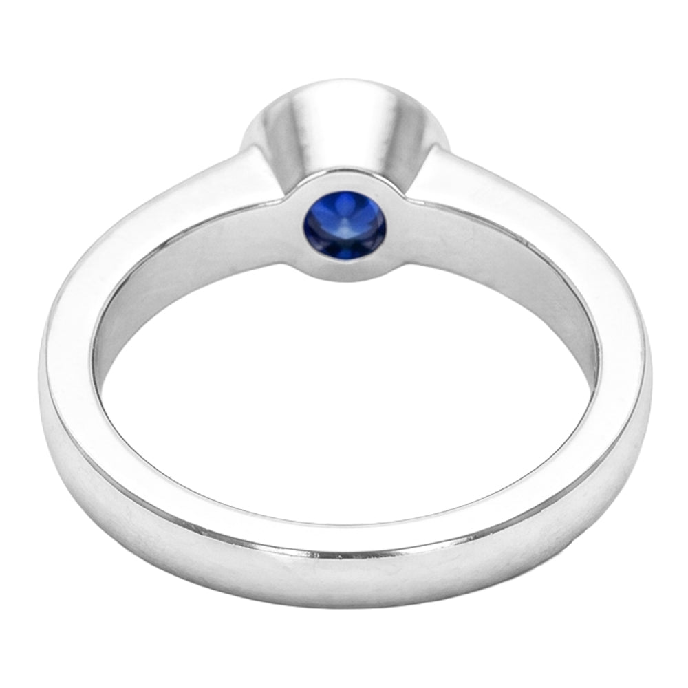 White Gold Natural Earth Mined Diamond ( Not Lab Grown ) Ring 2 Carat Round Bezel Set Blue Sapphire Gemstone