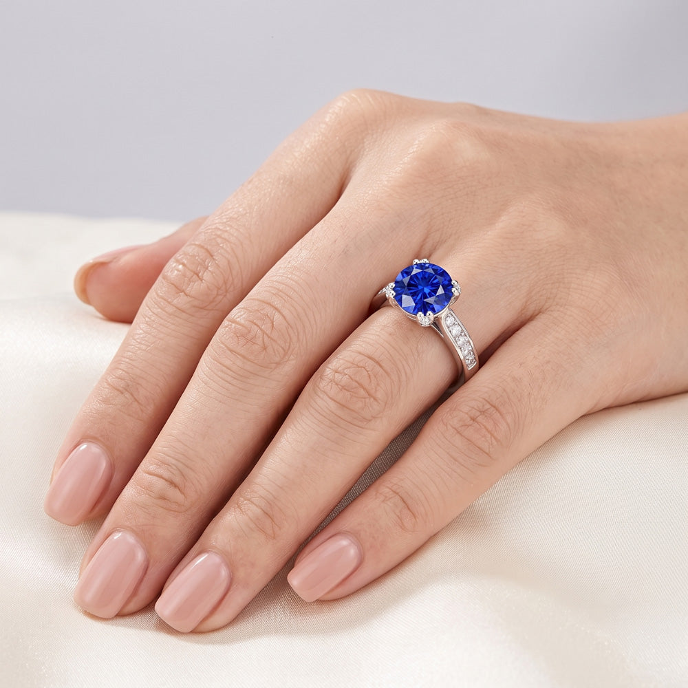 White Gold Natural Earth Mined Diamond ( Not Lab Grown ) Ring Deep Blue Sapphire With Accents 2.50 Carats