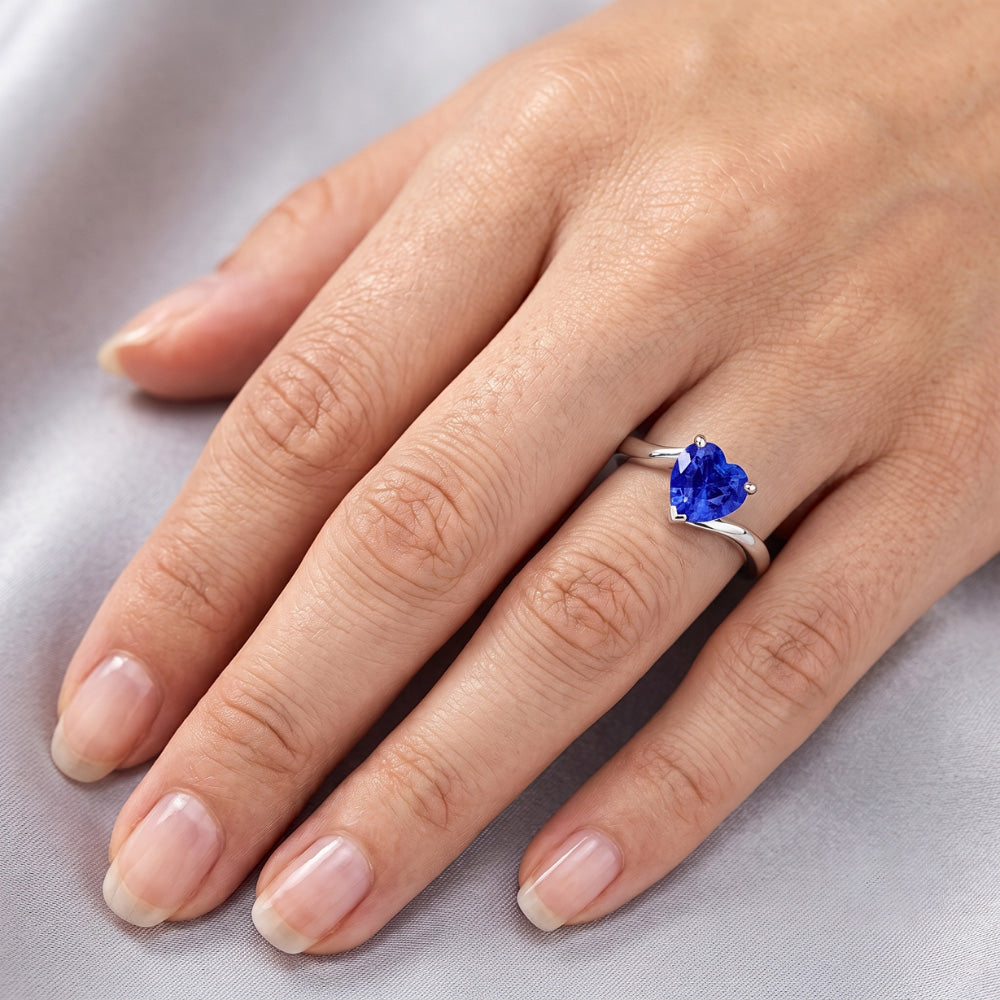 White Gold Solitaire Heart Cut Light Blue Sapphire Ring 1.50 Carats