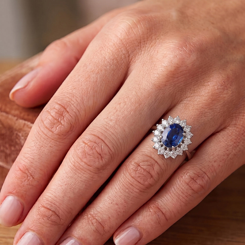 White Gold Sri Lankan Sapphire Natural Earth Mined Diamond ( Not Lab Grown ) Wedding Ring 1.70 Ct Jewelry
