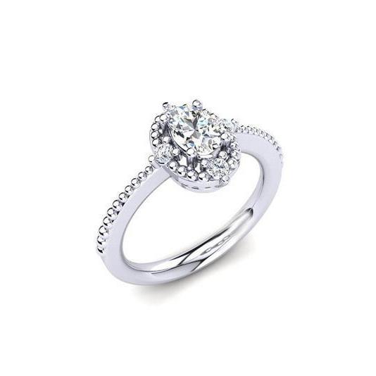 White Gold 14K 1.60 Carats Sparkling Real Diamond Anniversary Ring Halo